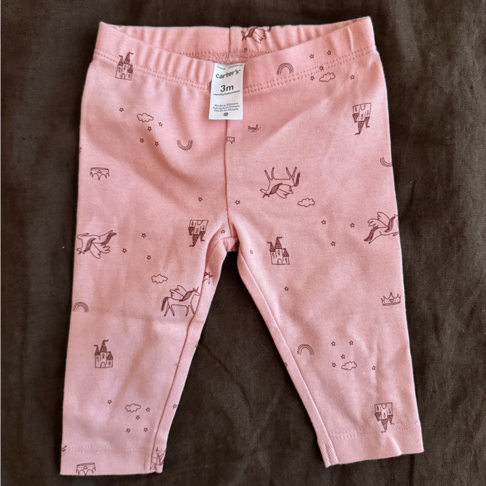 Pink Baby Outfit with Castle and Unicorn Print Brand New 3M